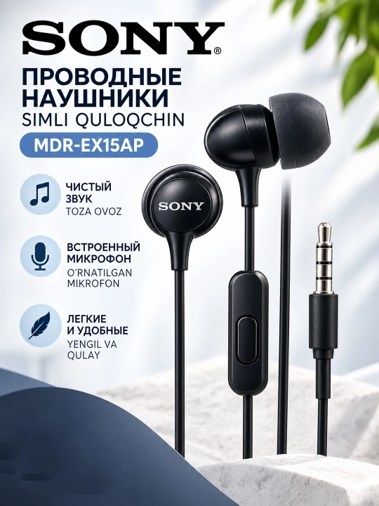 Проводные вакуумные наушники SONY MDR-EX15AP с микрофоном mini jack 3.5 - 