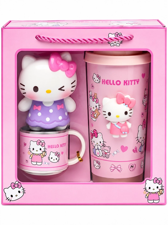 Детский подарочный набор Hello Kitty — термос и 2 кружки, розовый набор для девочек, 3 в 1 - 