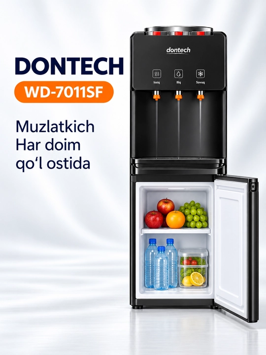 Dontech WD-7011SF muzlatkichli suv dispenseri, issiq va sovuq suv, qora rang