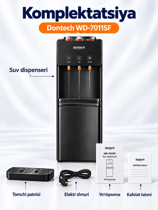 Dontech WD-7011SF muzlatkichli suv dispenseri, issiq va sovuq suv, qora rang