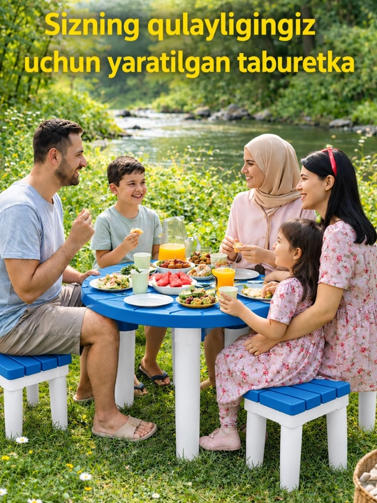 Kuchli plastik taburet, 100 kg gacha yuk ko‘taradi, bolalar va kattalar uchun