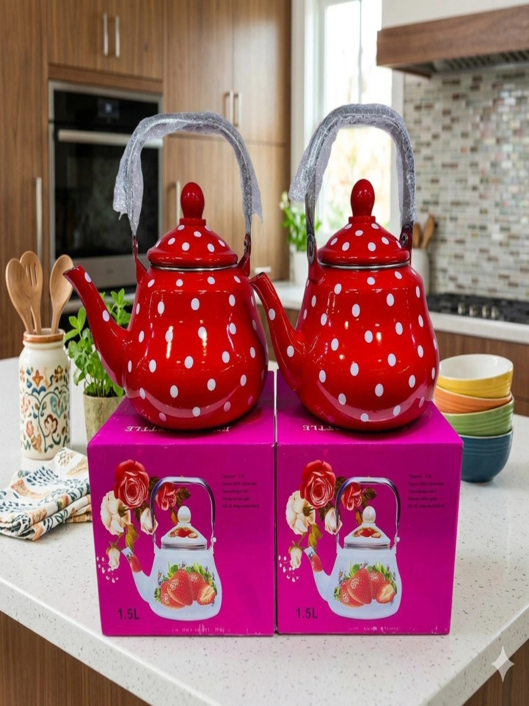 1,5 l, 1,7 l, 2,5 l dizaynli emallangan choynaklar - 