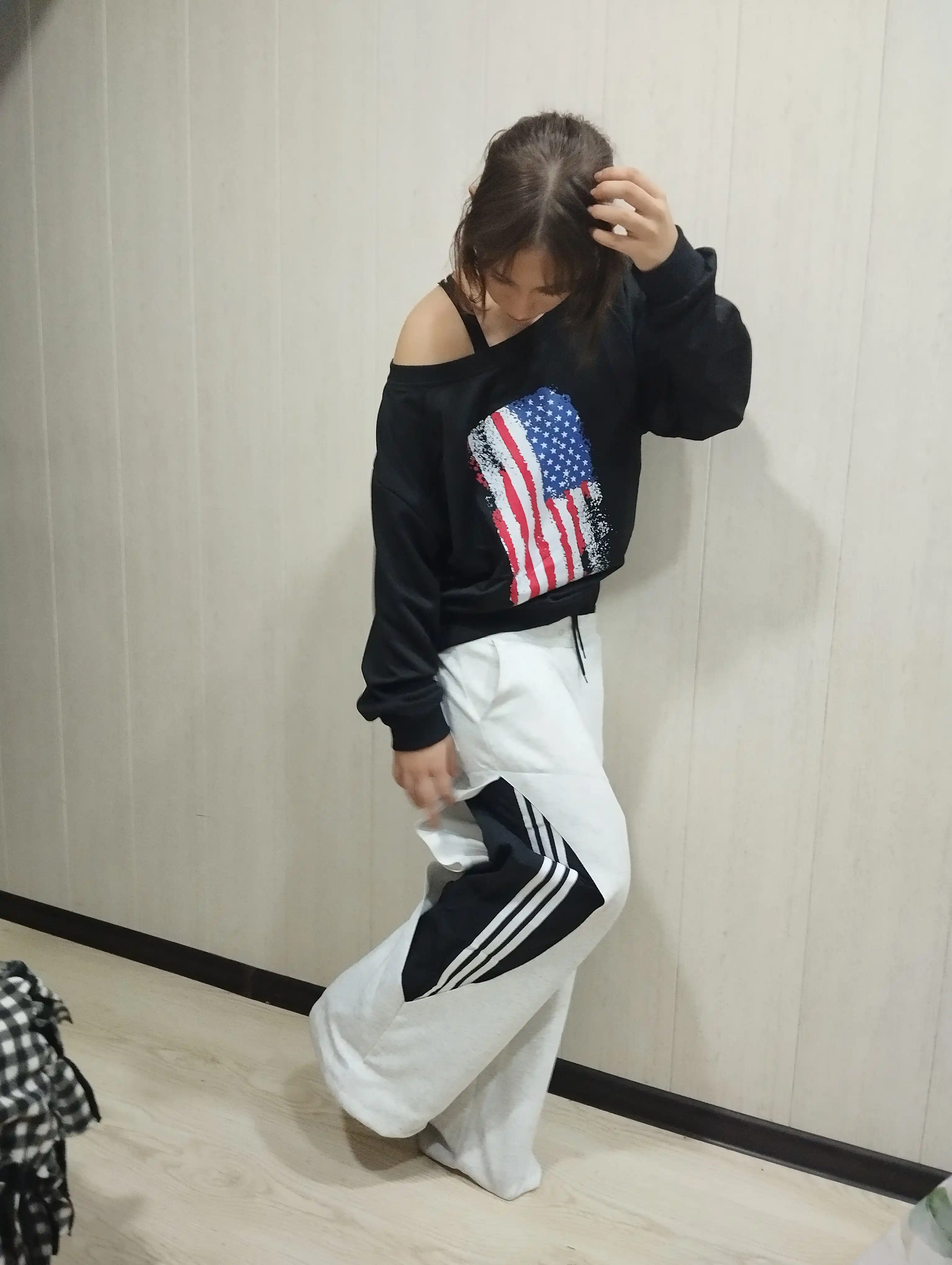 Ayollar uchun keng jogger shim Baggy trikotaj ikki rangli Y2K