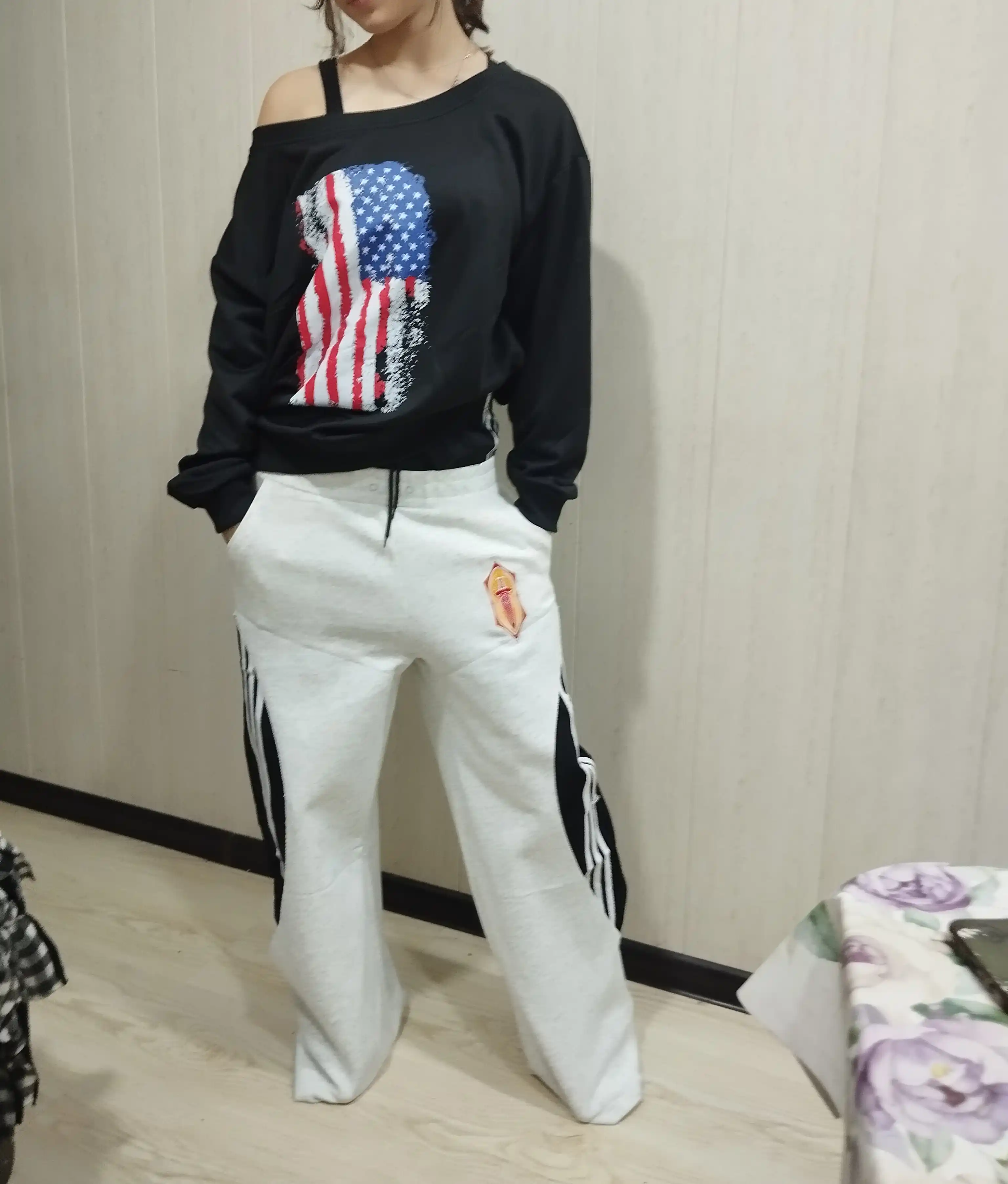 Ayollar uchun keng jogger shim Baggy trikotaj ikki rangli Y2K