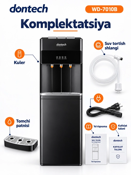 Dontech WD-7010B suv kuleri, pastdan suv idishi o‘rnatiladigan, issiq, iliq va sovuq suvli