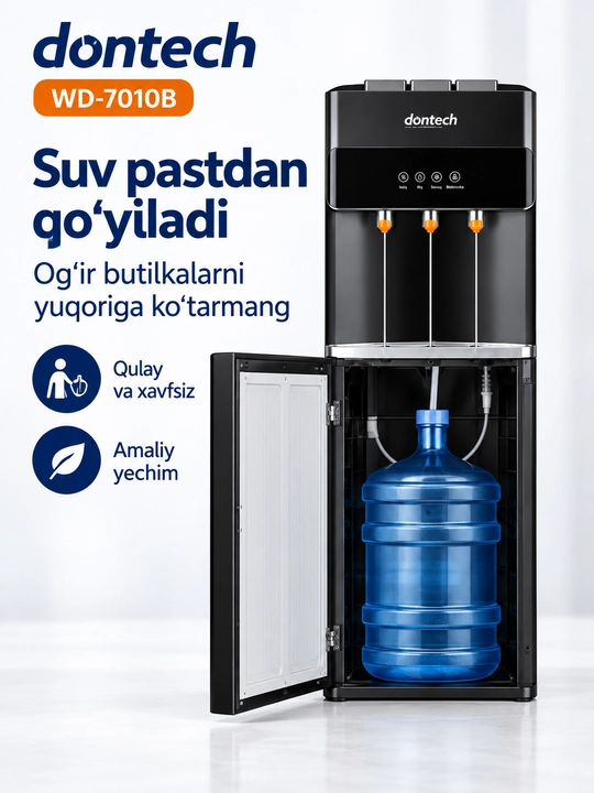 Dontech WD-7010B suv kuleri, pastdan suv idishi o‘rnatiladigan, issiq, iliq va sovuq suvli