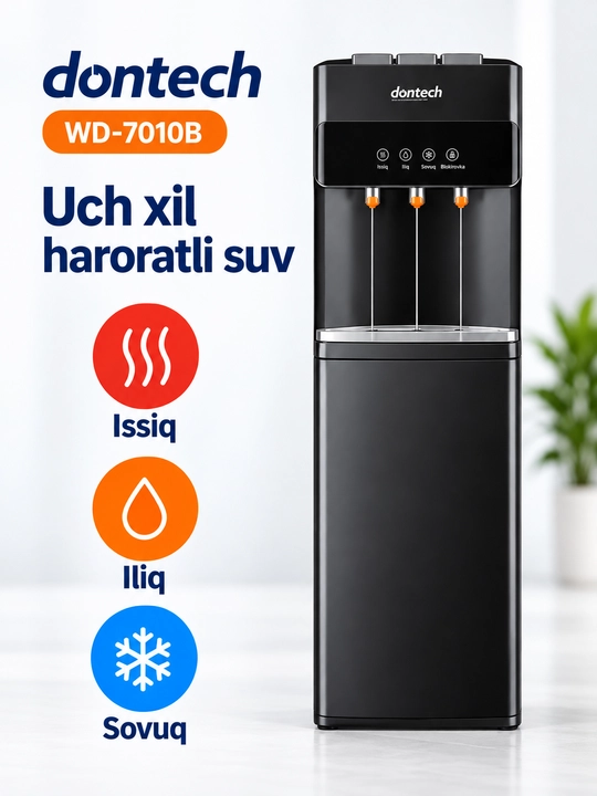 Dontech WD-7010B suv kuleri, pastdan suv idishi o‘rnatiladigan, issiq, iliq va sovuq suvli