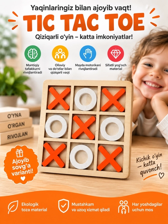 Yog‘ochdan ishlangan ekologik stol o‘yini Xoch-nollar - 
