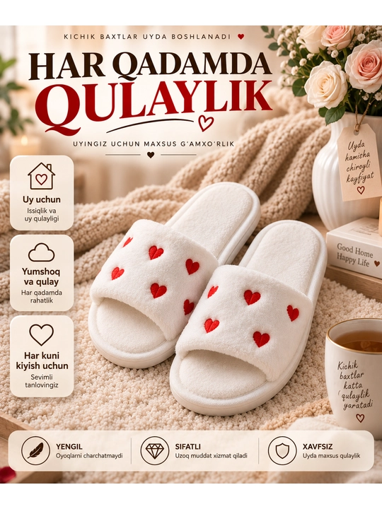 Ayollar uchun uyda kiyiladigan, uchi ochiq shippaklar, uyda kiyiladigan shippaklar - 