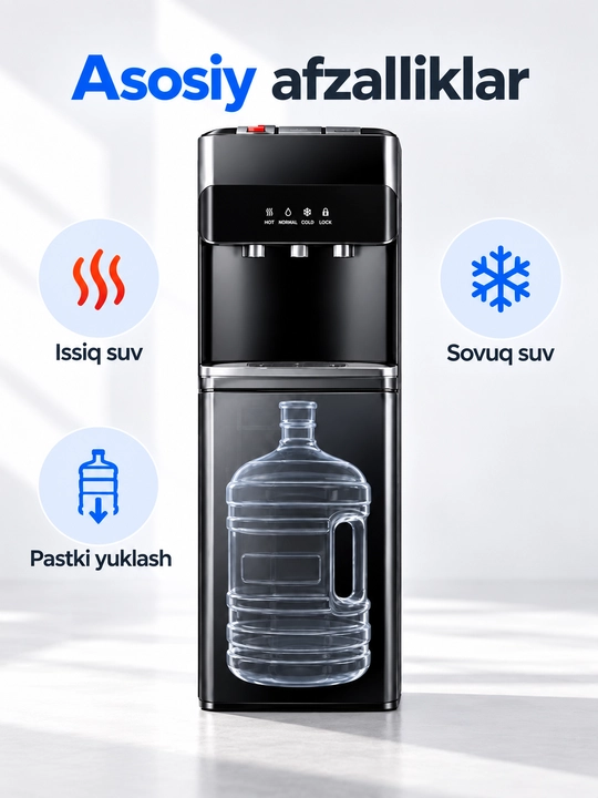 Rulis BLB8-BLACK suv dispenseri, polga o‘rnatiladigan, pastki yuklash, issiq va sovuq suv - 