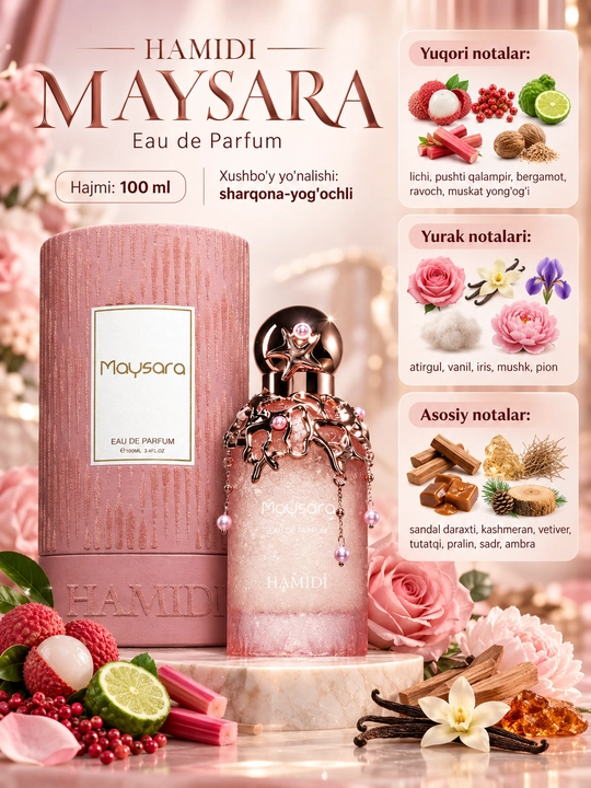 Hamidi Maysara ayollar parfyumlangan suvi, 100 ml Eau de Parfum