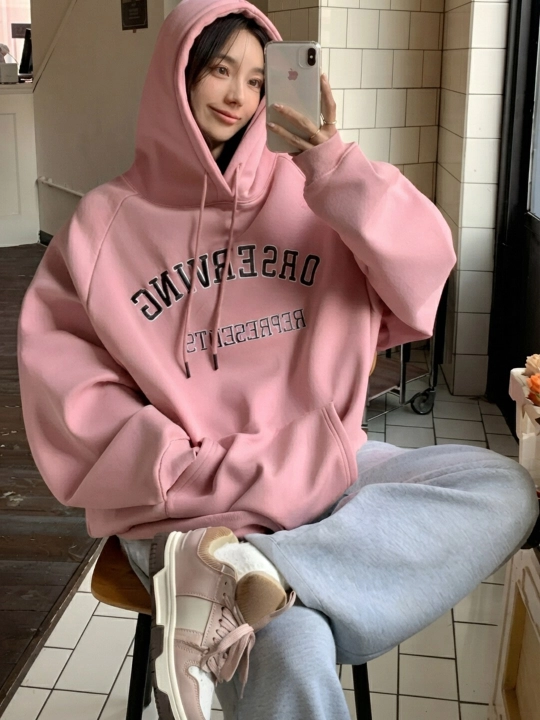 Худи для женщин, с начёсом, с капюшоном, зимний - 