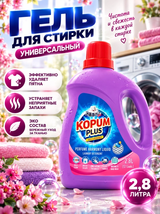 KOPUM PLUS Sweet Lily kir yuvish geli 2,8 l - yangilik, tozalik, avtomat, yarim avtomat
