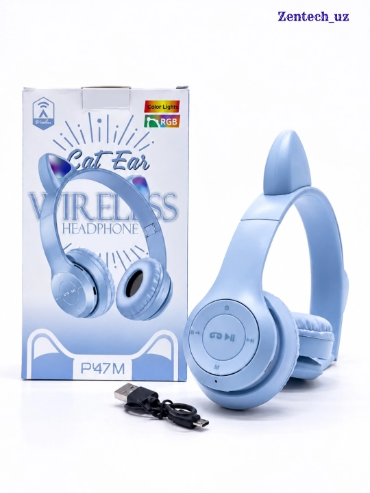 Беспроводные наушники Cat Ear P47M с RGB-подсветкой, микрофоном и управлением