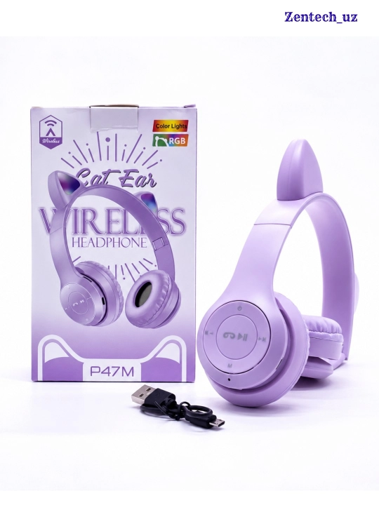 Беспроводные наушники Cat Ear P47M с RGB-подсветкой, микрофоном и управлением - 
