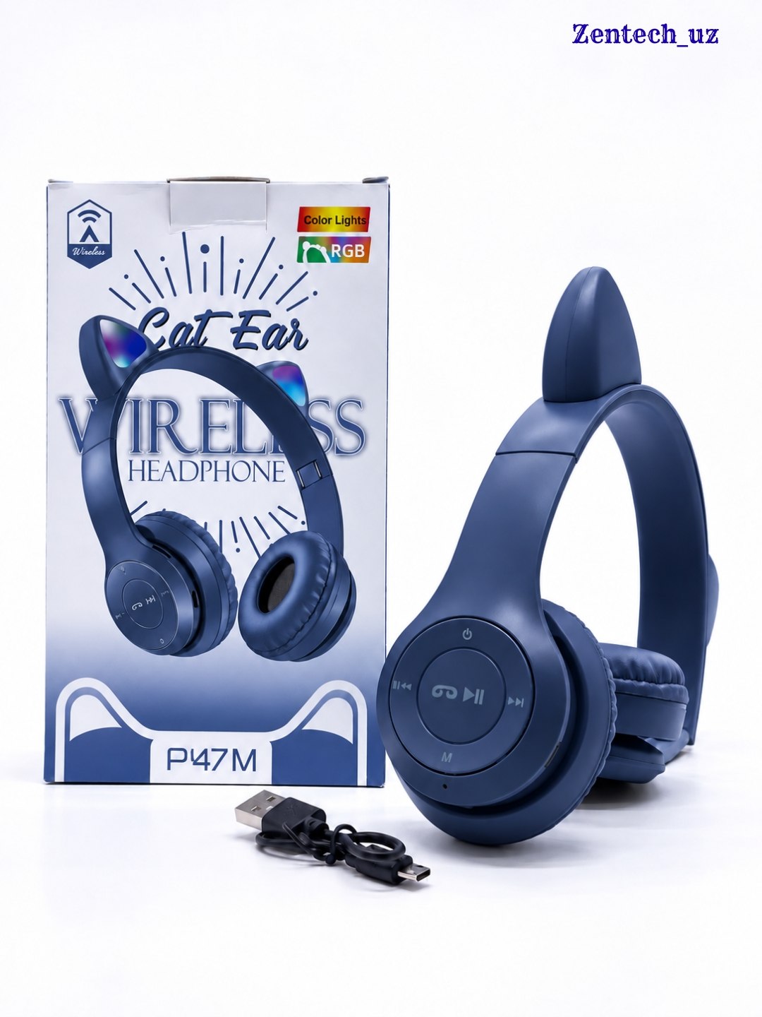 Беспроводные наушники Cat Ear P47M с RGB-подсветкой, микрофоном и управлением - 