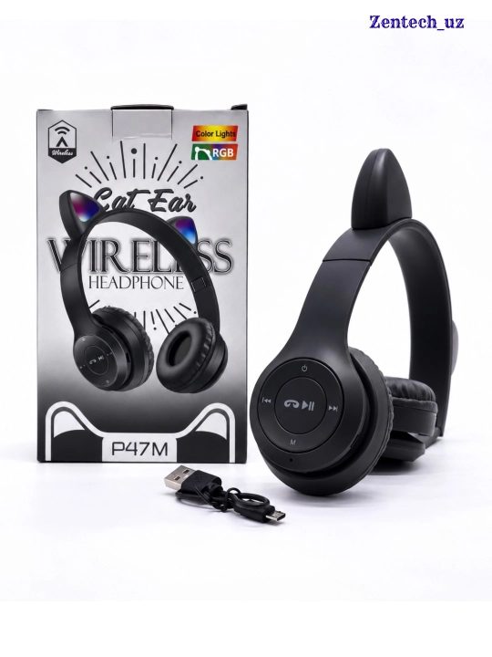 Беспроводные наушники Cat Ear P47M с RGB-подсветкой, микрофоном и управлением - 