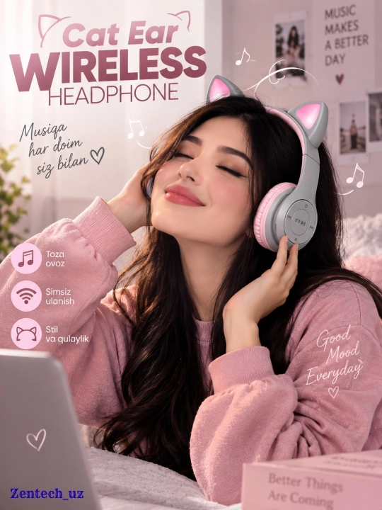 Беспроводные наушники Cat Ear P47M с RGB-подсветкой, микрофоном и управлением
