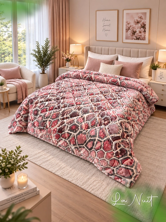 Mex ko'rpa La Nuit 2-kishilik, qalin adyol, naqshli va leopard printli