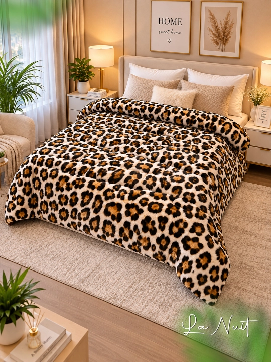 Mex ko'rpa La Nuit 2-kishilik, qalin adyol, naqshli va leopard printli