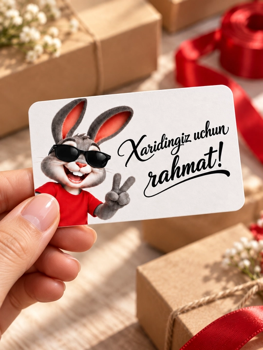 "Xarid uchun rahmat" kartochkalari, buyurtmalar va sovg‘alar uchun qo‘shimcha varaqlar, 88×56 mm - 