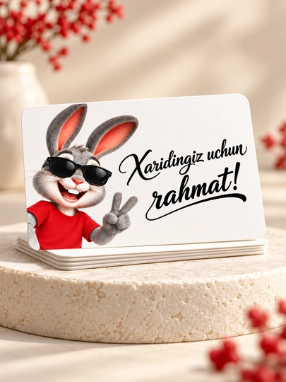 "Xarid uchun rahmat" kartochkalari, buyurtmalar va sovg‘alar uchun qo‘shimcha varaqlar, 88×56 mm
