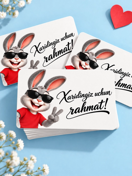 "Xarid uchun rahmat" kartochkalari, buyurtmalar va sovg‘alar uchun qo‘shimcha varaqlar, 88×56 mm