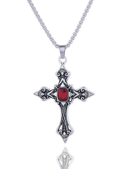 Tosh va xochli gotik marjon, unisex vintaj marjon