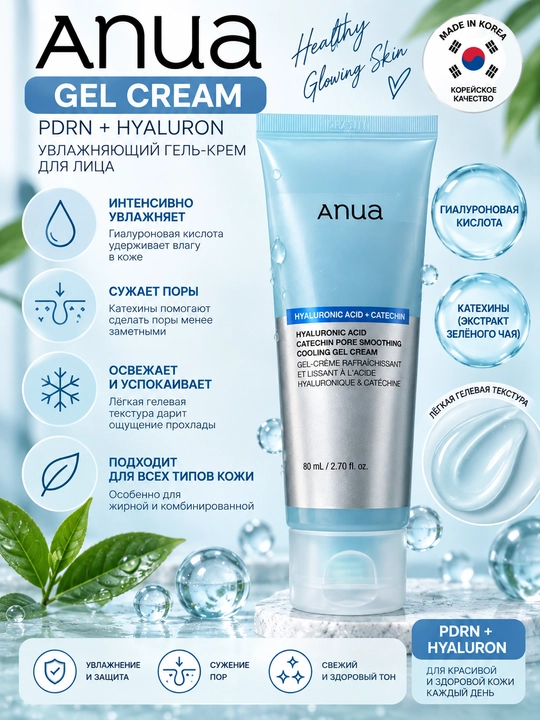 Anua PDRN + Hyaluron 100+, набор, Glow Pad, тонер, пенка, гель-крем, сыворотка и ампула