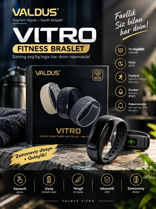 VALDUS VITRO Fitnes braslet aqili fitnes balaguzuk faollik va sogliq nazorati - 