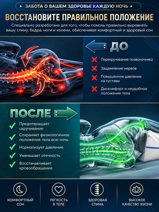 Oyoqlar orasiga qo‘yiladigan xotira effektli ortopedik yostiq