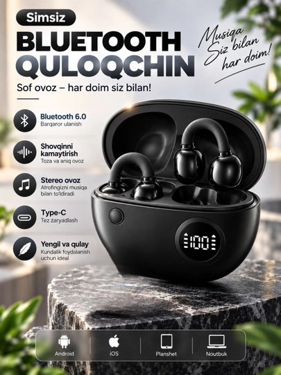Bluetooth 6.0 TWS Stereo, shovqinni kamaytirish, raqamli displeyli simsiz quloqchinlar - 