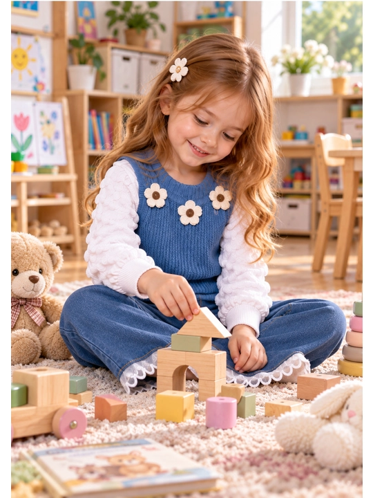 Тройка для девочки, кофта, жилетка и джинсовые брюки, 2–6 лет