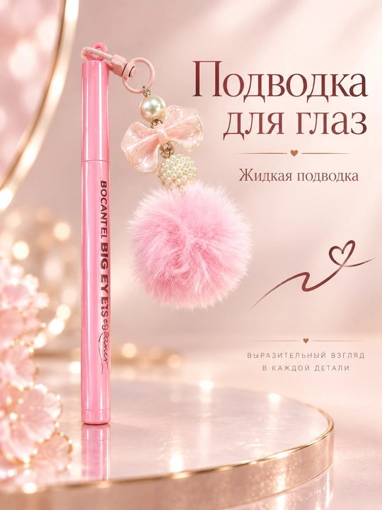 Жидкая подводка для глаз BOLANFEI Big Eyes, с пушистым брелком и фиксатором
