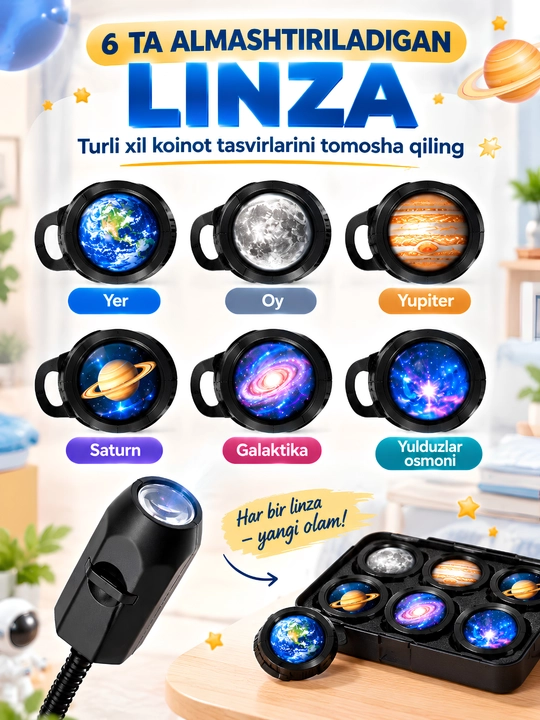 LED proyektor planetarium USB tungi chiroq 10 va 6 slayd sayyora yulduzlar uchun