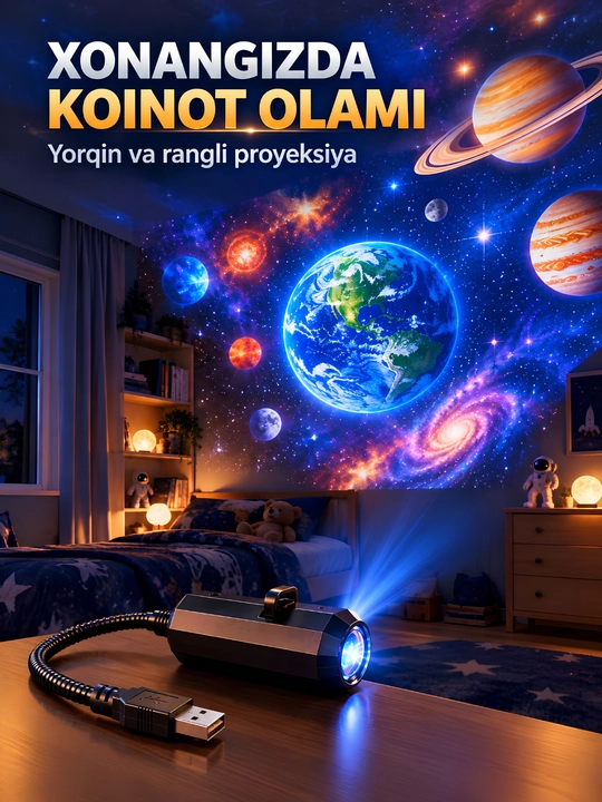 LED proyektor planetarium USB tungi chiroq 10 va 6 slayd sayyora yulduzlar uchun