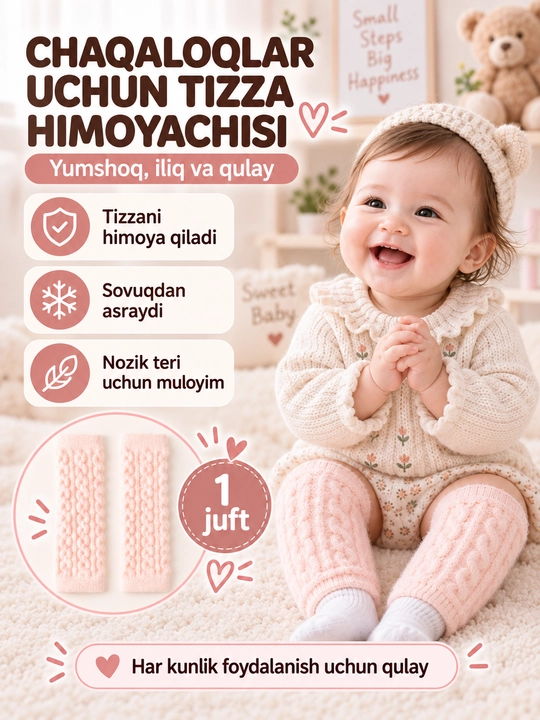 Мягкие детские наколенники для ползания, теплые вязаные, 1 пара - 