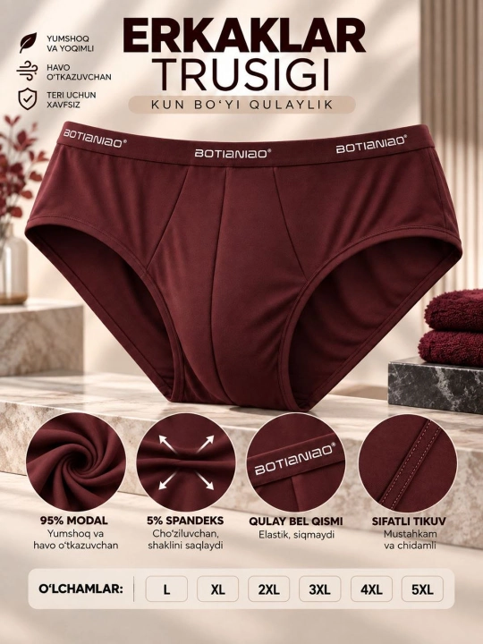 Erkaklar trusigi, slip, uchburchak, erkaklar ichki kiyimlari, bambuk, paxta - 