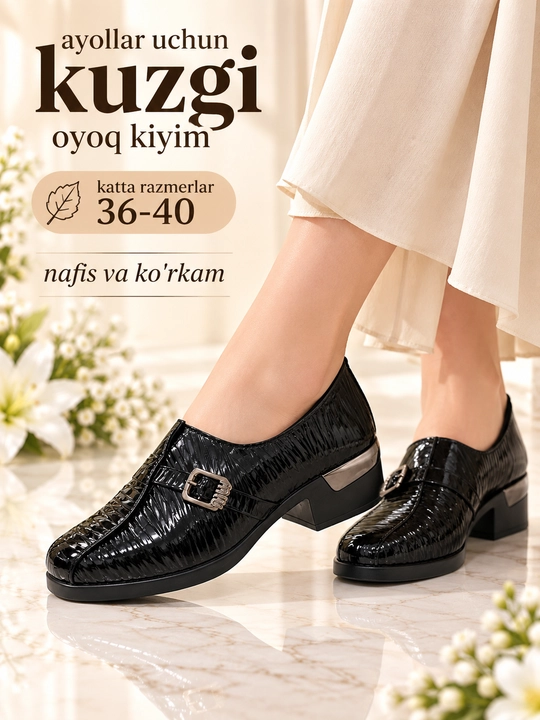Ayollar kuzgi klassik tuflisi, qulay qalin poshna, keng oyoqqa mos, 36–40 - 