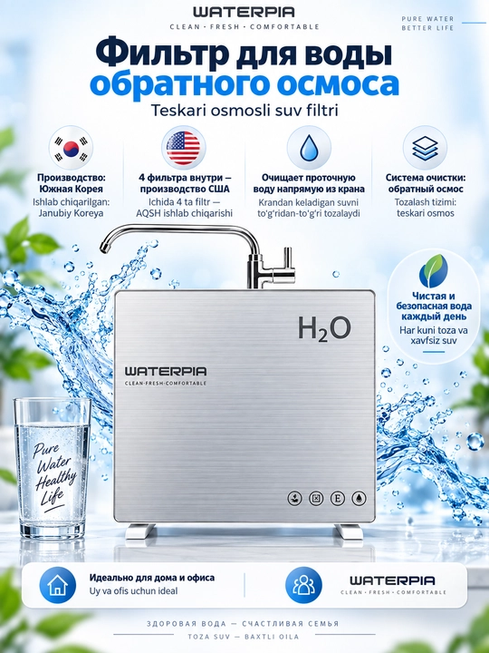 WATERPIA WPU-3203 elektr energiyasisiz ishlaydigan stol usti ichimlik suvi filtri - 