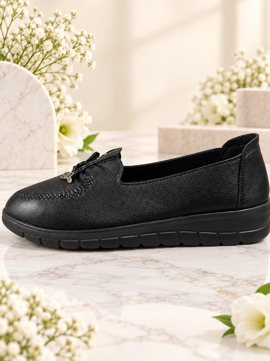 Ayollar yumshoq oyoq kiyimi, kundalik loafer, qora, katta razmerlar 41–43