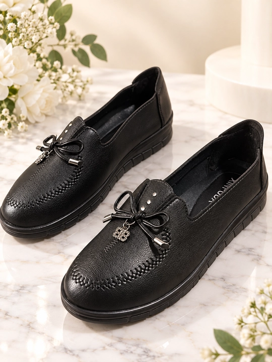Ayollar yumshoq oyoq kiyimi, kundalik loafer, qora, katta razmerlar 41–43
