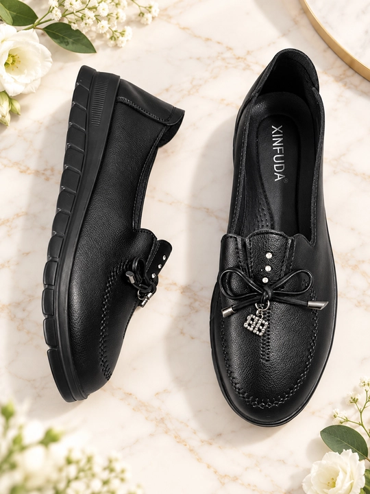 Ayollar yumshoq oyoq kiyimi, kundalik loafer, qora, katta razmerlar 41–43