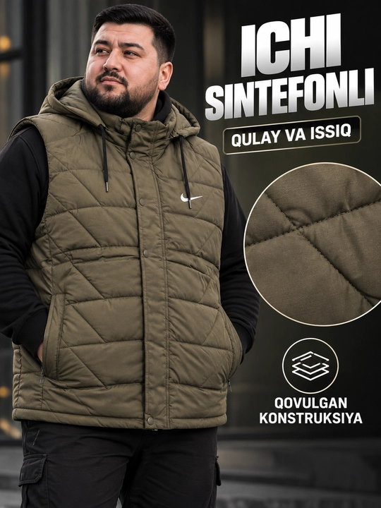 Erkaklar uchun NIKE kapyushonli issiq katta razmerli bezrukavka 6XL–10XL velikan nimcha