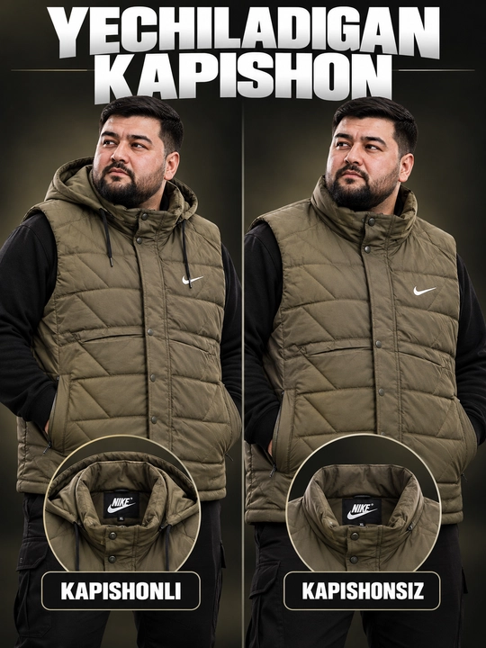 Erkaklar uchun NIKE kapyushonli issiq katta razmerli bezrukavka 6XL–10XL velikan nimcha