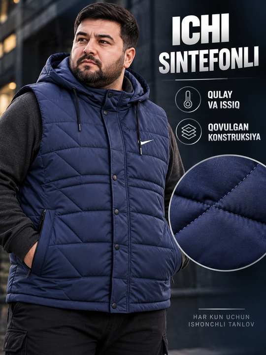 Erkaklar uchun NIKE kapyushonli issiq katta razmerli bezrukavka 6XL–10XL velikan nimcha