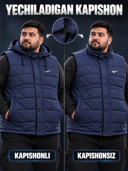 Erkaklar uchun NIKE kapyushonli issiq katta razmerli bezrukavka 6XL–10XL velikan nimcha