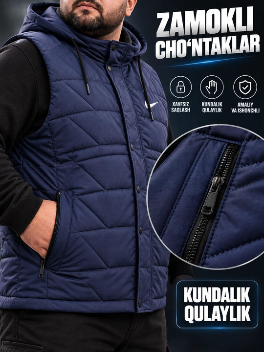 Erkaklar uchun NIKE kapyushonli issiq katta razmerli bezrukavka 6XL–10XL velikan nimcha
