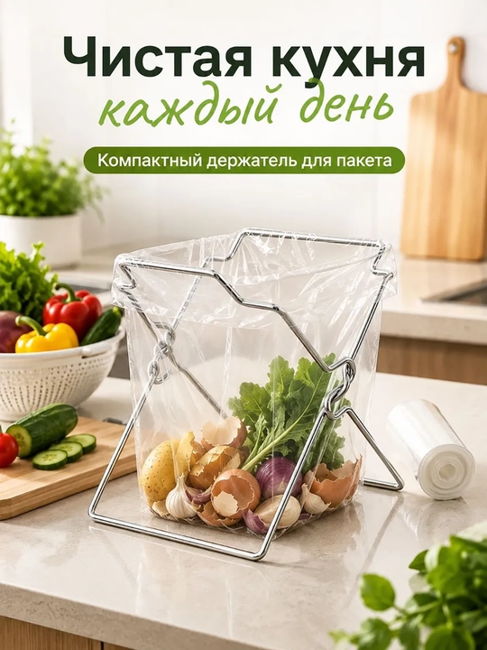 2-in-1 buklanadigan chiqindi xalta va latta ushlagichi