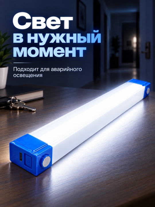 Datchikli akkumulyatorli LED chiroq, magnitli, USB, 32/52/72 sm